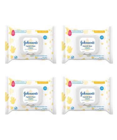 Johnson's Hand & Face Baby Sanitizing Cleansing Wipes for Travel and On-The-Go, No More Tears Formula, Paraben and Alcohol Free, 25 ct, Case of 4