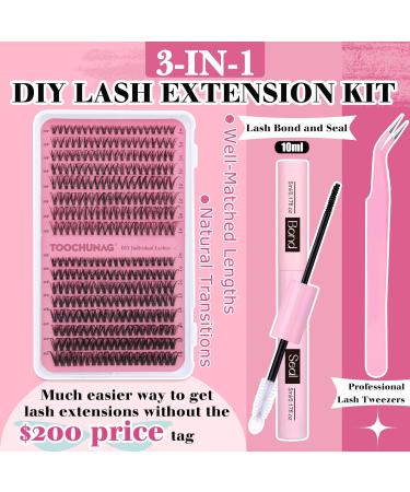 TOOCHUNAG Eyelash Extension Kit - 320pcs 30D+40D Individual Lashes Cluster Set with Bond, Seal, and Tweezers - DIY Lash Extensions 8-16mm - Buy Online on SooperMarket.com