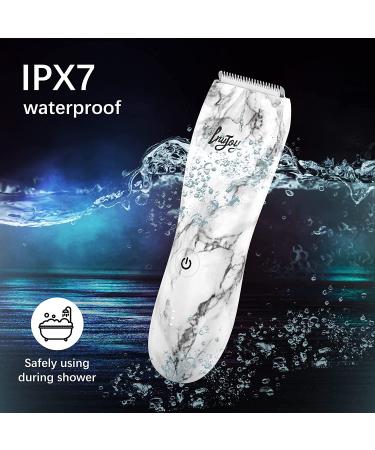 INVJOY Waterproof Body Hair Trimmer for Men - Electric Pubic Hair Shaver & Groomer with Replacement Blade - Marble Pattern White - Buy Online on SooperMarket.com