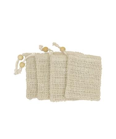 4 Pack Exfoliating Loofah Pouch - Sisal Ramie Soap Saver Bag with Drawstring & Wooden Bead Holder for Ultimate Skincare - Buy Online on SooperMarket.com