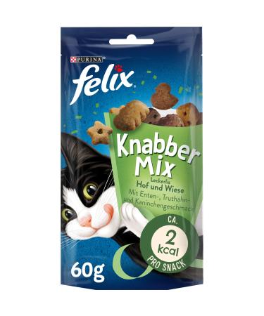 FELIX KnabberMix Hof & Wiese cat snack crunchy treats with 3 flavours pack of 8 (8 x 60g)