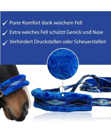 Premium Blue Horse Halter - Fur Lined Available in XFull Pony Cob Warmblood Sizes | Durable & Stylish - Buy Online on SooperMarket.com