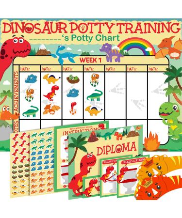 Potty Training Chart for Toddlers, Dinosaur Design Reward Chart - 194 Cool Stickers, 2 Fun Crowns, Motivational Certificate, Bonus Instruction Cards, Booklet & Erasable Pen for Boys and Girls