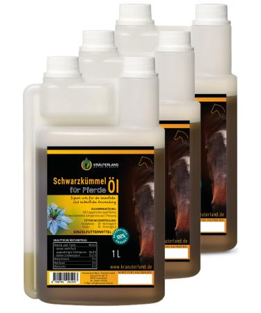 Herbal land black cumin oil for horses dogs & cats 3 liters in dosing bottle (3x 1 liter) - 100% pure cold -pressed unfiltered - German premium quality 1 l (3 -pack)