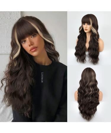 Faelbaty Long brown wig with pony women wig with long curls wig with brown curls artificial wig girls everyday party cosplay wig (25 "H6a/18h) H6a/18h#