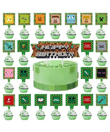 40 pieces pixel cake topper pixel cake decoration video games muffins decoration pixel tortendeko pixel muffins topper for young girls birthday cake decoration green
