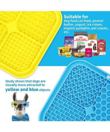 2 Pcs Dog Lick Mat Set with Suction Cups | Slow Feeder Silicone Pad for Dogs and Cats with Spatula - Yellow & Blue - Buy Online on SooperMarket.com
