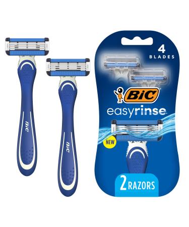 BIC EasyRinse Anti-Clogging Men's Disposable Razors for a Smoother Shave With Less Irritation*, Easy Rinse Shaving Razors With 4 Blades, 2 Count 2-Count (Pack of 1)