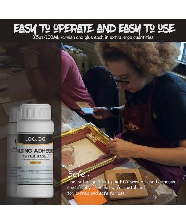 Gold Leaf Gilding Adhesive Kit 200ml Set | Water-Based Adhesive & Varnish | 100pc Gold Leaf Sheets | Craft Supplies, Painting, Resin Art & Furniture - Buy Online on SooperMarket.com