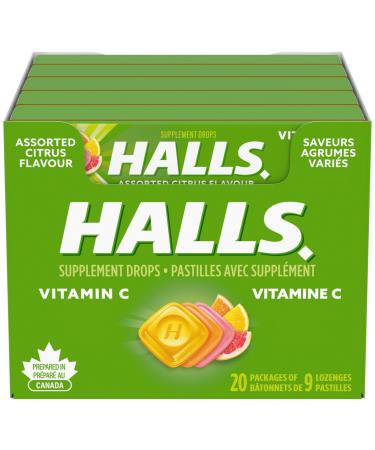 Halls Vitamin C Assorted Citrus Cough Drops 9 count 20 Packs Cough Drops Vitamin C 180 count (Pack of 1)