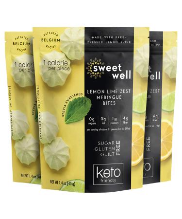 Sweetwell Sugar-Free Lemon-Lime Meringue Cookies, Stevia-Sweetened Keto Snack (3-Pack) Lemon Lime