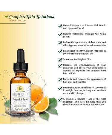 Natural Vitamin C Serum 1 oz with Ferulic & Hyaluronic Acid - Anti-Aging and Anti-Wrinkle Formula with 15% Vitamin C - Made in USA - Buy Online on SooperMarket.com