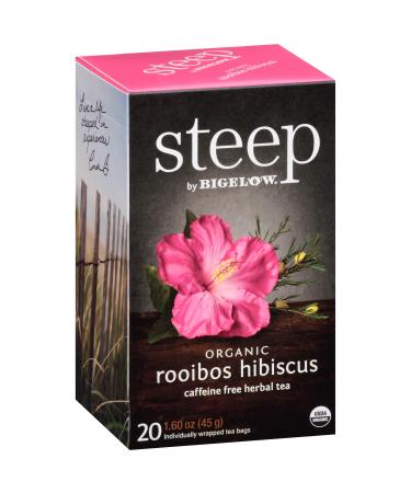 steep by Bigelow Organic Rooibos Hibiscus Herbal Tea, Caffeine Free, 20 Count (Pack of 6), 120 Total Tea Bags Rooibos Hibiscus (Caffeine Free Herbal Tea) 20 Count (Pack of 6)