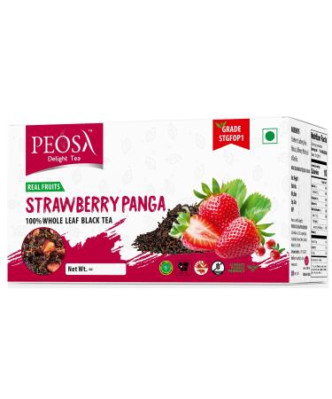 Peosa Delight Tea - Strawberry Panga Loose Leaf Black Tea Natural & Exotic Fruits Strawberry - Cranberry - Rose - Hibiscus Hot & Iced Tea Natural Flavors 3.52 oz Box 40 cups.