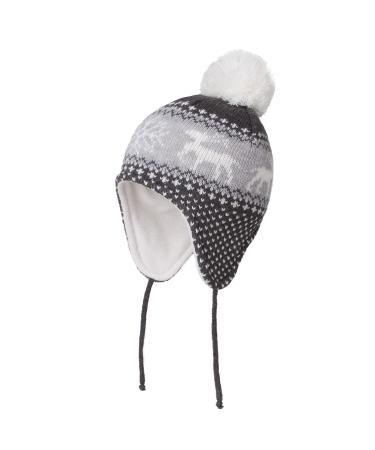 LANGZHEN Toddler Kids Infant Winter Hat Earflap Knit Warm Cap Fleece Lined Beanie for Baby Boys Girls 6-12 Months Deer-Gray