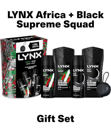 LYNX Africa & Black The Deodorant Gift Set Shower Tool 2x Body Wash & 2x Body Spray perfect for his daily routine 4 piece - Buy Online on SooperMarket.com