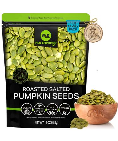 Roasted & Salted Pumpkin Seeds, Pepitas, No Shell (16oz - 1 LB) Packed Fresh in Resealable Bag - Nut Snack - Healthy Protein Food, All Natural, Keto Friendly, Vegan, Kosher 16 Ounce