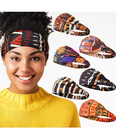 6 Pieces African Headbands Elastic Turban Headbands Boho Print Headband Elastic Hair Bands Wide Headwrap Workout Yoga Sports Hair Accessories for Women Girls