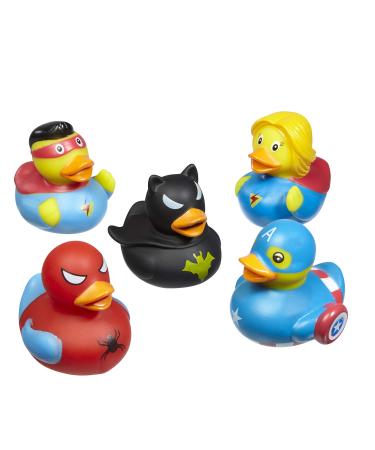 Quackers Superhero Rubber Bath Ducks Set of 5 - Exciting Hero-Themed Ducks in Clear Plastic Display Box - Make Bath Time Epic Superhero Ducks