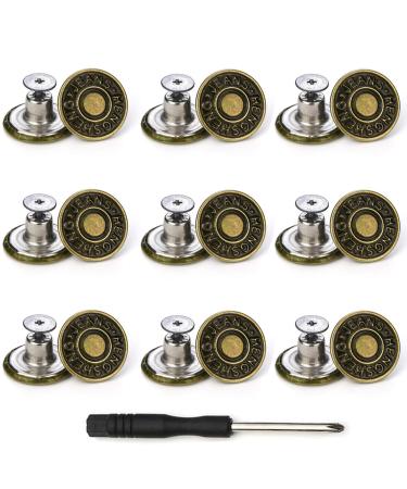 Jeans Buttons Replacement, Instant No Sew Buttons for Pants with Tool,17MM Metallic 17MM