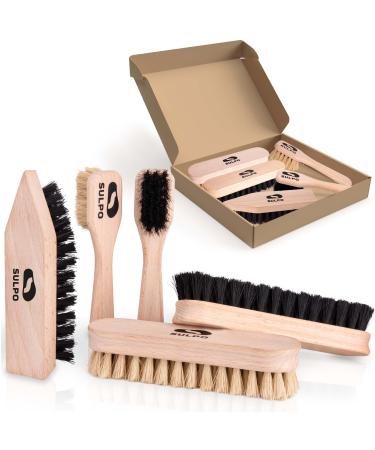 SULPO Shoe Polish Kit - 5-Piece Shoe Polish Cleaning Set - Leather Cleaning Brushes - 2 Brushes Soft Bristles - 2 Shoe Polish Brushes Soft Bristles - 1 Dirt Brush Hard Bristles - Shoe Care