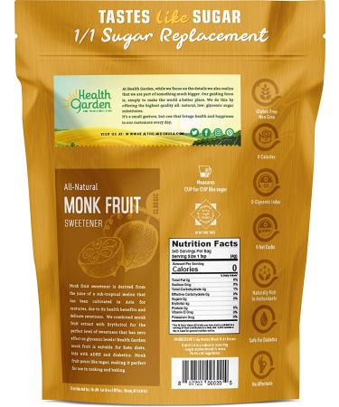 Health Garden Monk Fruit Sweetener Classic - Non GMO, Gluten Free, Sugar Substitute - Kosher, Keto Friendly (3 lbs) - Buy Online on SooperMarket.com