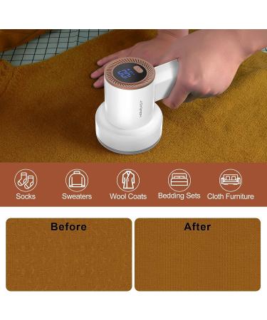 HOMEASY Fabric Shaver Rechargeable Lint Remover with 3 Blades & LED Display - White | Removes Fuzz from Sweaters, Couches, Clothes, Carpets & Furniture - Buy Online on SooperMarket.com
