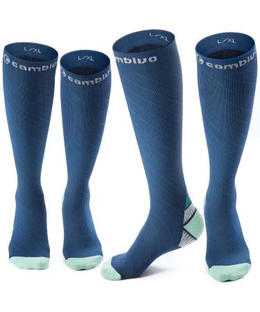 Cambivo compression stockings women and men 2 pairs compression socks support stockings for running sports flight travel cycling S-M blue & green