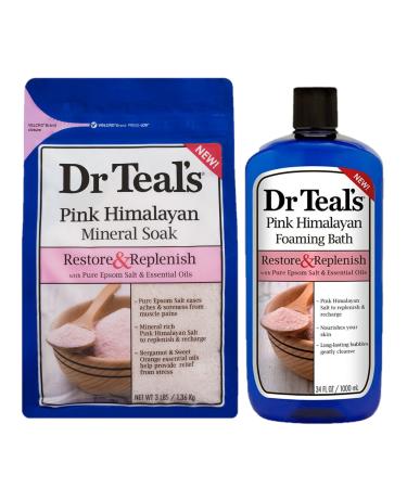 Dr Teals Pink Himalayan Foaming Bath and Salt Combo (Foaming Bath  Salt) - Restore & Replenish Pink Himalayan - One 34 oz Foaming Bath and One 48 oz Bag of Epsom Salt