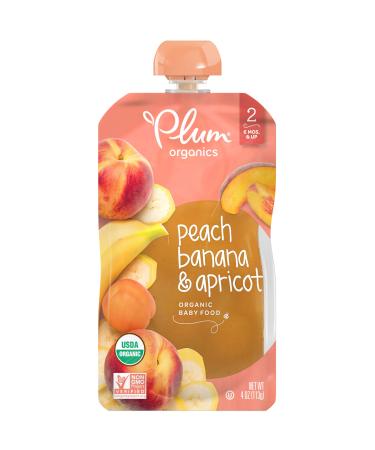 Plum Organics Baby Food Pouch | Stage 2 | Peach, Banana and Apricot | 4 Ounce | 12 Pack | Organic Food Squeeze for Babies, Kids, Toddlers
