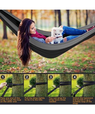 Portable Camping Hammock with Net | Lightweight Parachute Nylon Hammock for Backpacking, Beach, Patio | Includes Tree Straps and Carabiners | Black & Grey - Buy Online on SooperMarket.com
