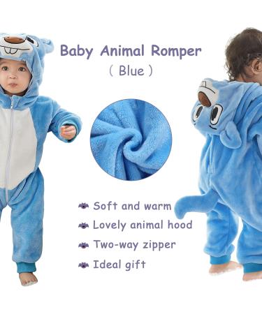COOKY.D Baby Hooded Rompers | Winter Flannel Jumpsuit Pajamas 3-6 Months Blue - Buy Online on SooperMarket.com