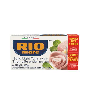 Rio Mare - Solid Light Tuna in Water - Canned Tuna in Water High in Protein Ready to Eat Snack - 160g (2 Cans) 320 g (Pack of 1)