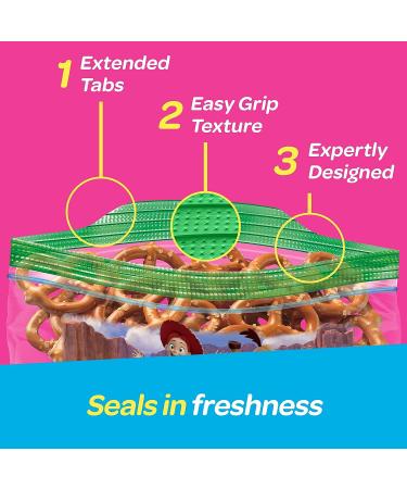 Ziploc Snack Bags with Grip 'n Seal Technology - 66 Count, Pixar Designs | On-the-Go Freshness, Easy Open/Close - Buy Online on SooperMarket.com