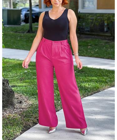 Vetinee High Waisted Wide Leg Dress Pants with Pockets - XXL Magenta - Buy Online on SooperMarket.com