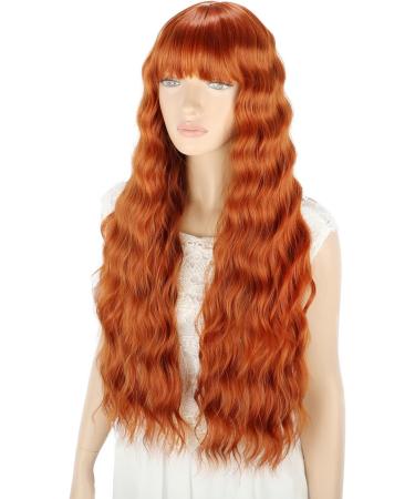 YEESHEDO Ginger Long Hair Wigs | Natural Curly Wavy Synthetic Wig with Fringe | 28 Copper Red Orange Wig for Parties and Cosplay - Buy Online on SooperMarket.com