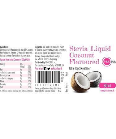 PINK SUN Stevia Liquid Sweetener Drops 50ml - Coconut Flavoured | Natural Sugar Alternative with Zero Calories - Buy Online on SooperMarket.com