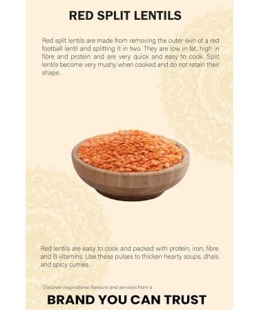 Red Split Lentils (900g) - Massor Dal | High Protein, Non-GMO, Vegan | Easy to Cook | Premium Quality in Reusable Zip Lock Bag - Buy Online on SooperMarket.com