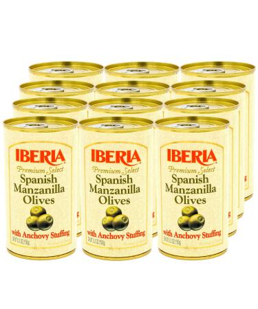 Iberia Spanish Manzanilla Olives Stuffed with Anchovies, 5.25 Oz (Pack of 12) Olives with Anchovy