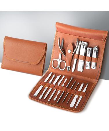 16pcs Stainless Steel Professional Nail Clippers Manicure Set Manicure & Pedicure Care Tools Set Grooming Kit for Thick Fingernail Toenail Men Women Travel Nail Clipper Set with Portable Folding Bag