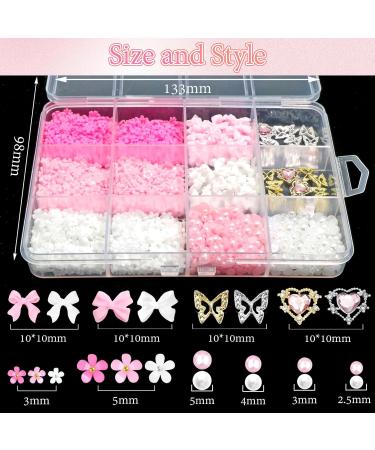 BELICEY 1000PCS 3D Nail Charms - Cute Butterfly Bow Star Heart & Moon Designs for Nail Art DIY - Includes Picker Pencil & Tweezer - Pink & White Flower Collection - Buy Online on SooperMarket.com