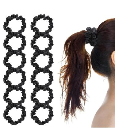 Lusofie 12Pcs Black Satin Hair Scrunchies - Elastic Silk Hair Ties for Women and Girls - 2.36 Inch Ponytail Holder - Buy Online on SooperMarket.com
