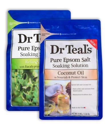 Dr Teal's Epsom Salt Bath Combo Pack (6 lbs Total) Relax & Relief with Eucalyptus & Spearmint and Nourish & Protect with Coconut Oil