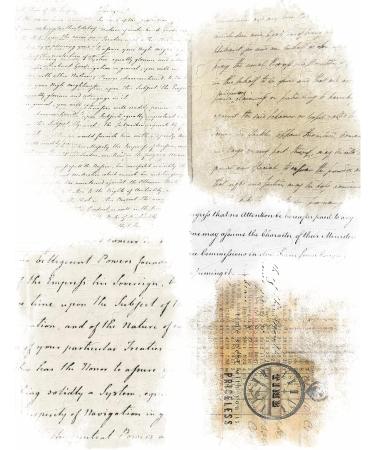 Script Pieces Overlay Rice Paper  8 x 10.5 inch - 6 x Different Printed Mulberry Paper Images 30gsm Visible Fibres for Decoupage Crafts Mixed Media Collage Art - Buy Online on SooperMarket.com