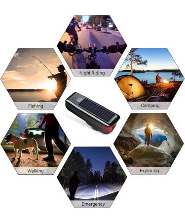 BURNINGSUN Bike Light Set & Horn - Solar Powered USB Rechargeable 4 Mode Headlight Taillight Combo for Cycling Safety + LED Speaker Bell - Buy Online on SooperMarket.com