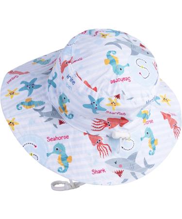LANGZHEN Baby Girls Sun Protection Hat | Adjustable Toddler Kids Wide Brim Play Hat with Chin Strap | Octopus Design | 1-2 Years - Buy Online on SooperMarket.com