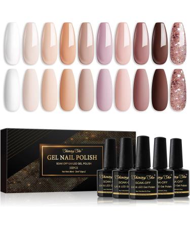 Shining She Gel Nail Polishes Set - 10 Colors Nude Pink White Champagne Brown Glitter Gold - Soak-Off UV/LED - 8ML Nude Brown Gift Set for Nail Art Salon & Home DIY - Buy Online on SooperMarket.com