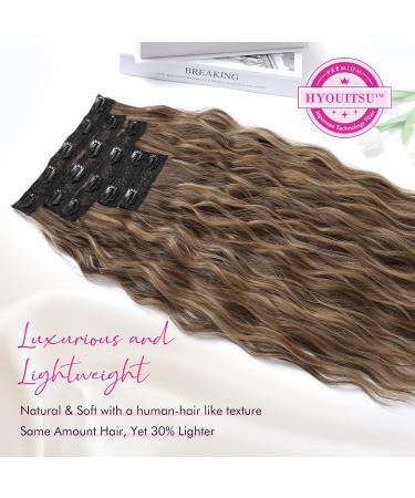 REECHO 5PCS Clip in Hair Extensions 24 Thick Long Loose Waves - Chocolate Brown with Blonde Highlights - Buy Online on SooperMarket.com