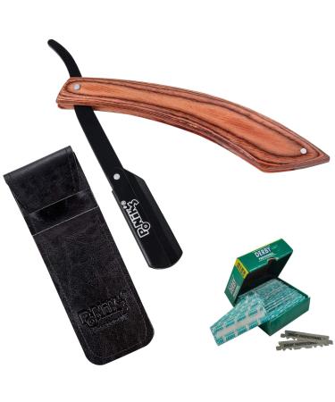 Ponik's razor with exchange blade razor set - 100 derby razor blades + wooden handle + transport bag razor beard knife men