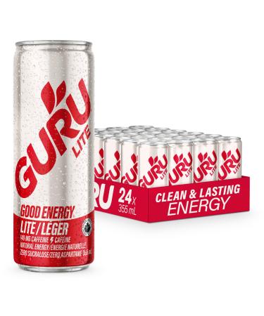 GURU Lite Organic Energy Drinks Clean Energy Drink with Plant Based Natural Caffeine from Green Tea Low Calorie Gluten Free and Vegan 140MG Caffeine Healthy Drinks 355mL (Pack of 24) Lite 355 ml (Pack of 24)